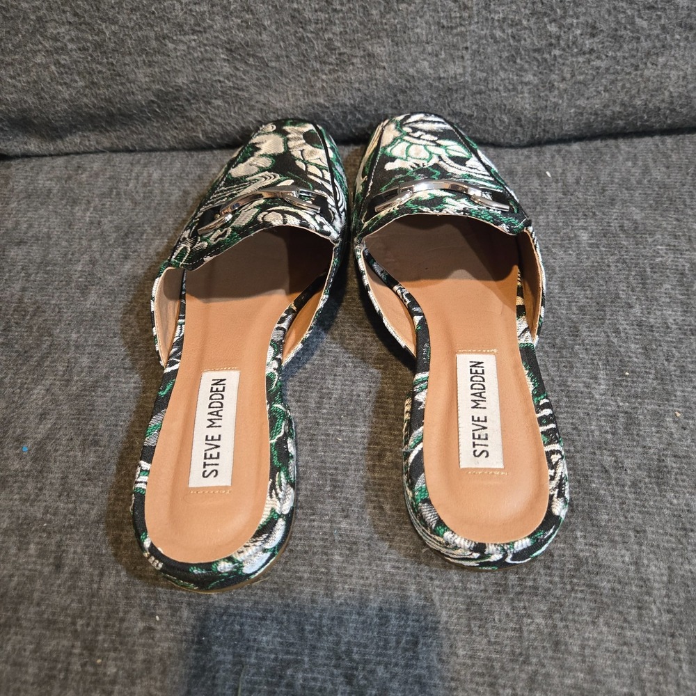 Steve Madden Women's Embroidered Floral Loafers Sz 8 Green Black - Picture 5 of 8